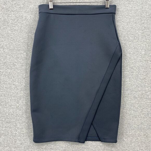J Tomson Skirt Womens Medium Dark Gray Split Faux Wrap Pencil Stretch Soft - Picture 1 of 12